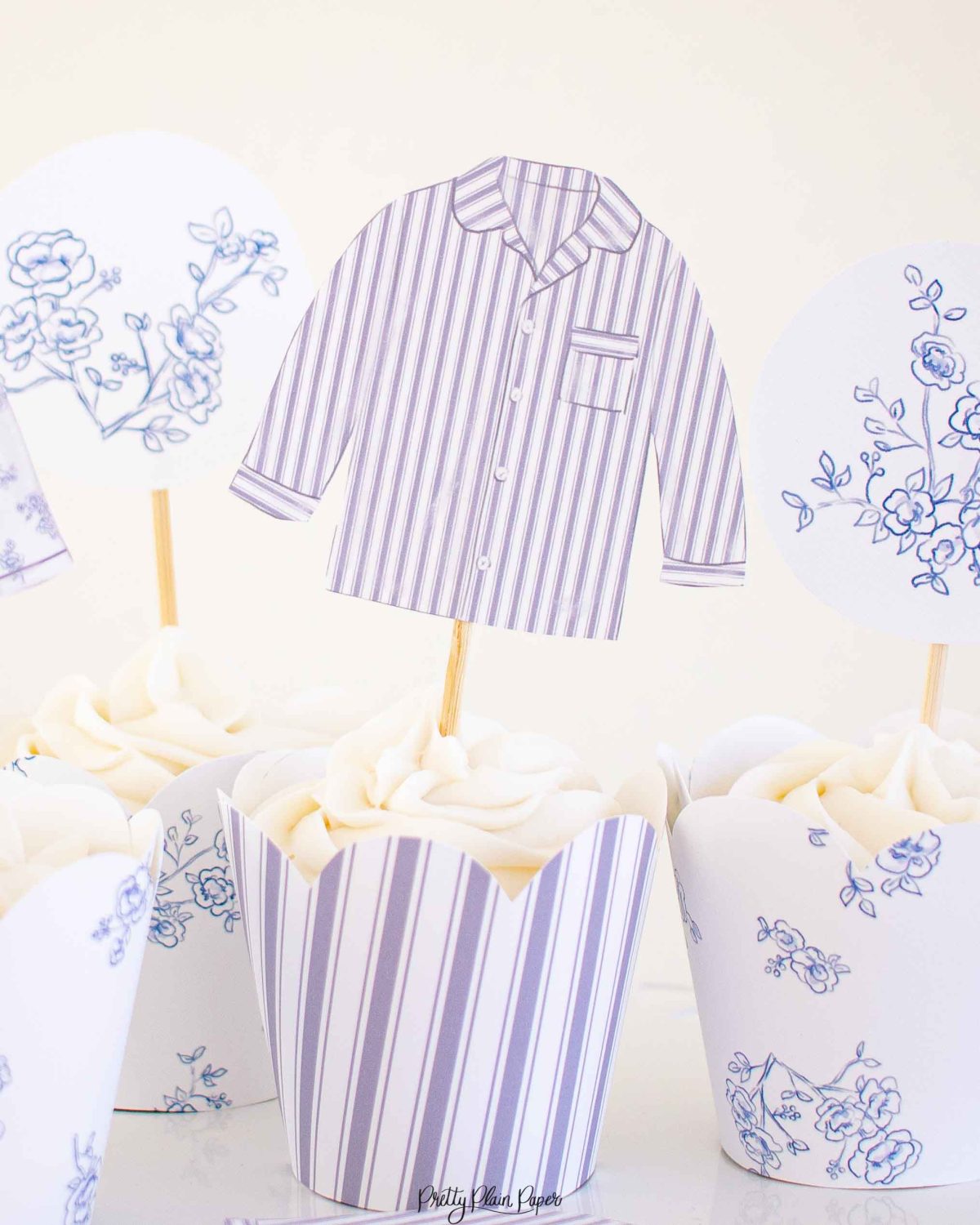 Watercolor Pancakes & Pajamas Cupcake Toppers by Pretty Plain Paper for a Pancakes and Pajamas Party