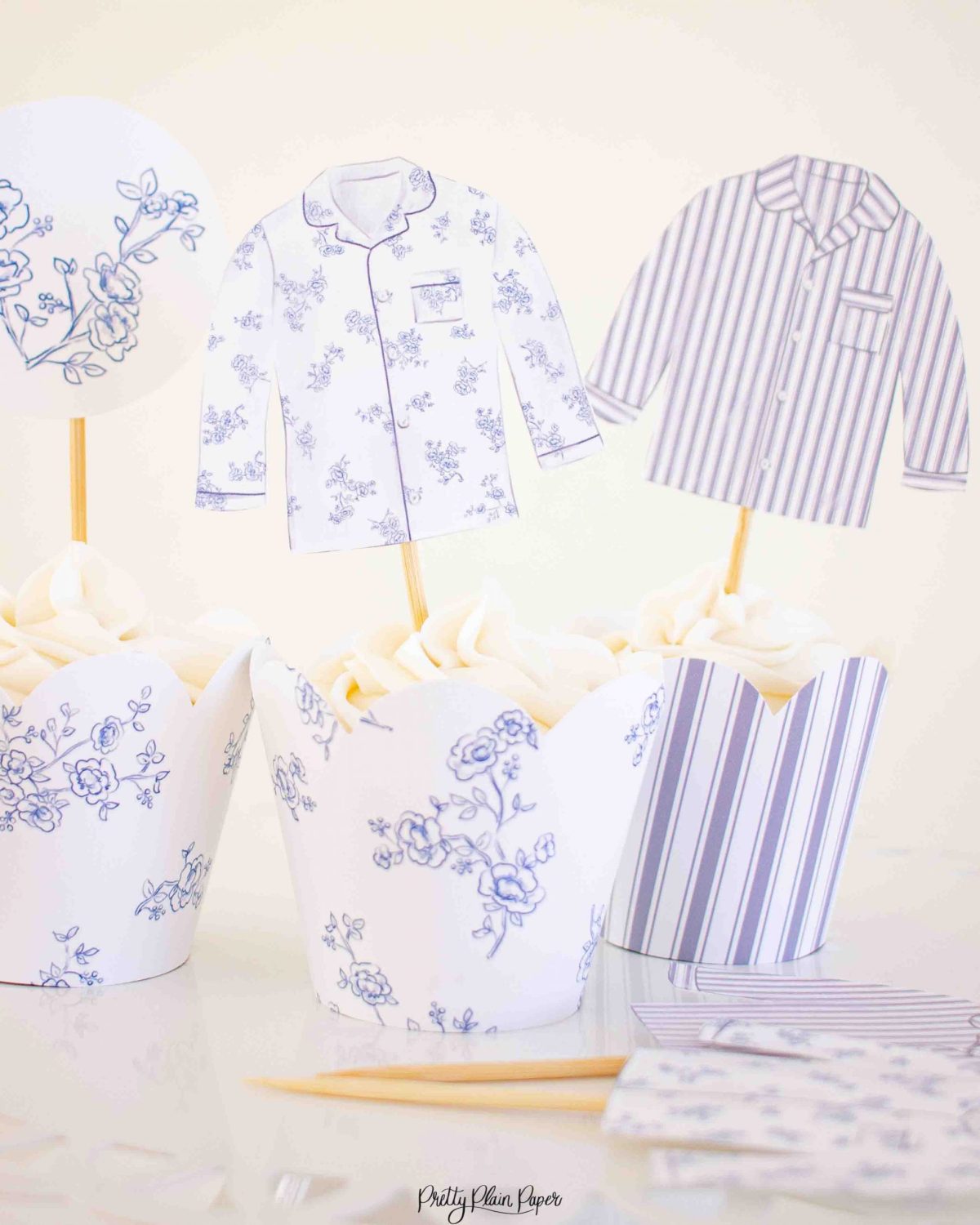 Watercolor Pancakes & Pajamas Cupcake Toppers by Pretty Plain Paper for a Pancakes and Pajamas Party