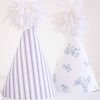 Watercolor Pancakes & Pajamas Birthday Party Blue Floral Party Hats & Blue Stripe Party Hats by Pretty Plain Paper for a Pancakes and Pajamas Party