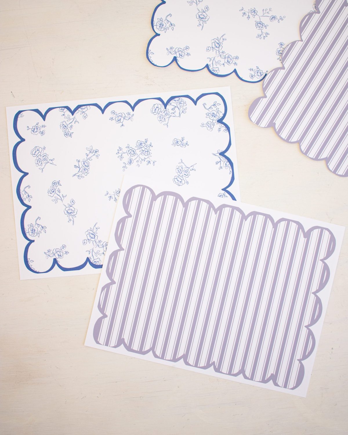 Watercolor Pancakes & Pajamas Birthday Party Blue Floral Placemats & Blue Stripe Placemats by Pretty Plain Paper for a Pancakes and Pajamas Party