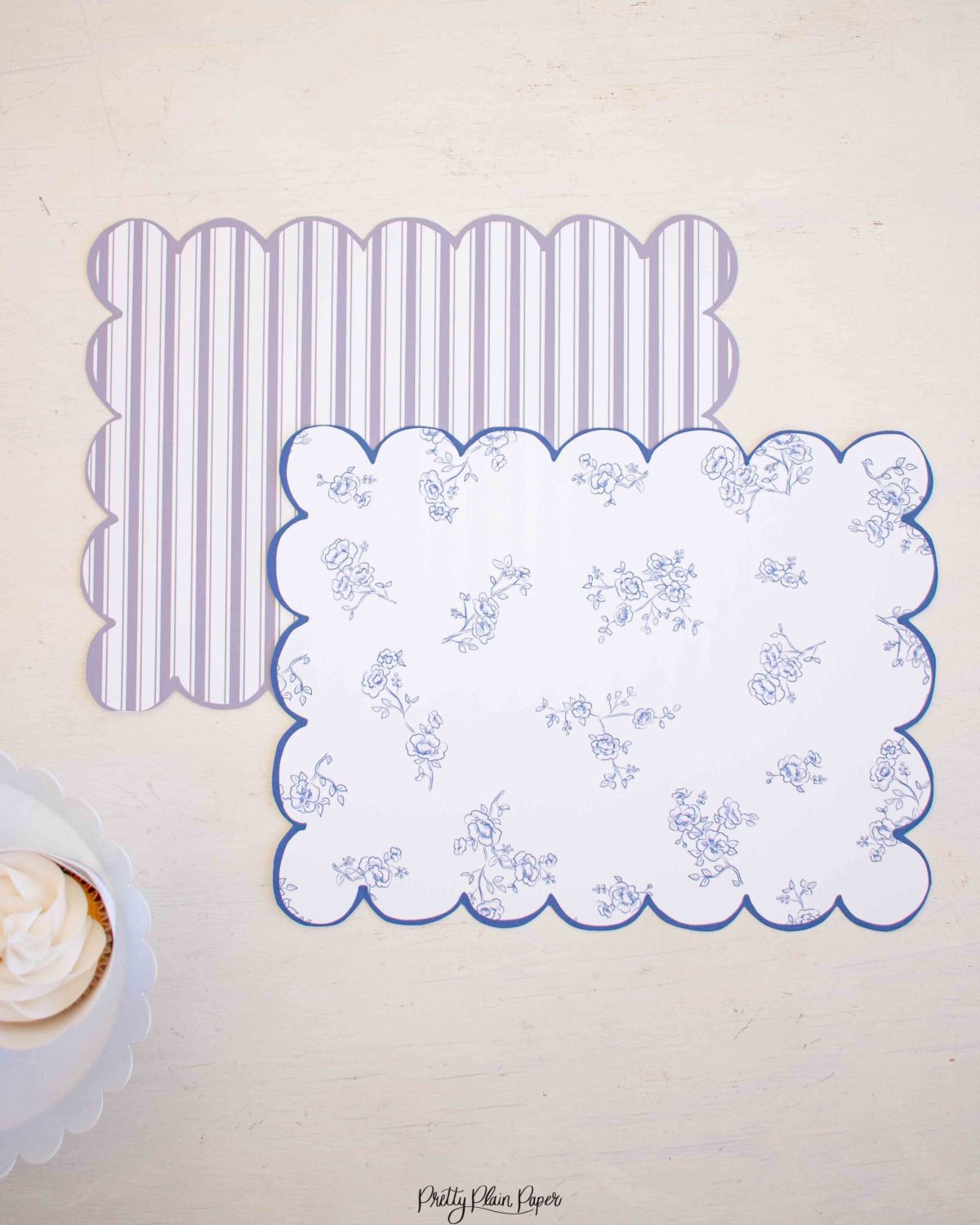 Watercolor Pancakes & Pajamas Birthday Party Blue Floral Placemats & Blue Stripe Placemats by Pretty Plain Paper for a Pancakes and Pajamas Party