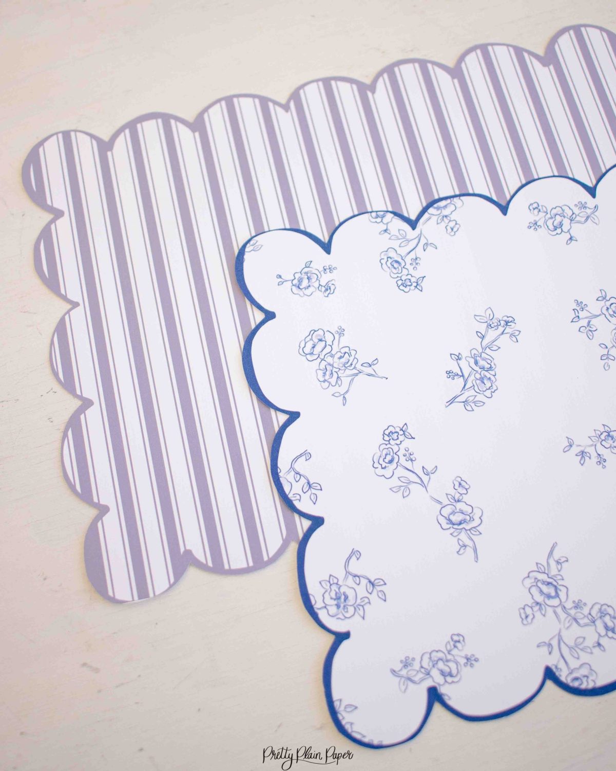 Watercolor Pancakes & Pajamas Birthday Party Blue Floral Placemats & Blue Stripe Placemats by Pretty Plain Paper for a Pancakes and Pajamas Party