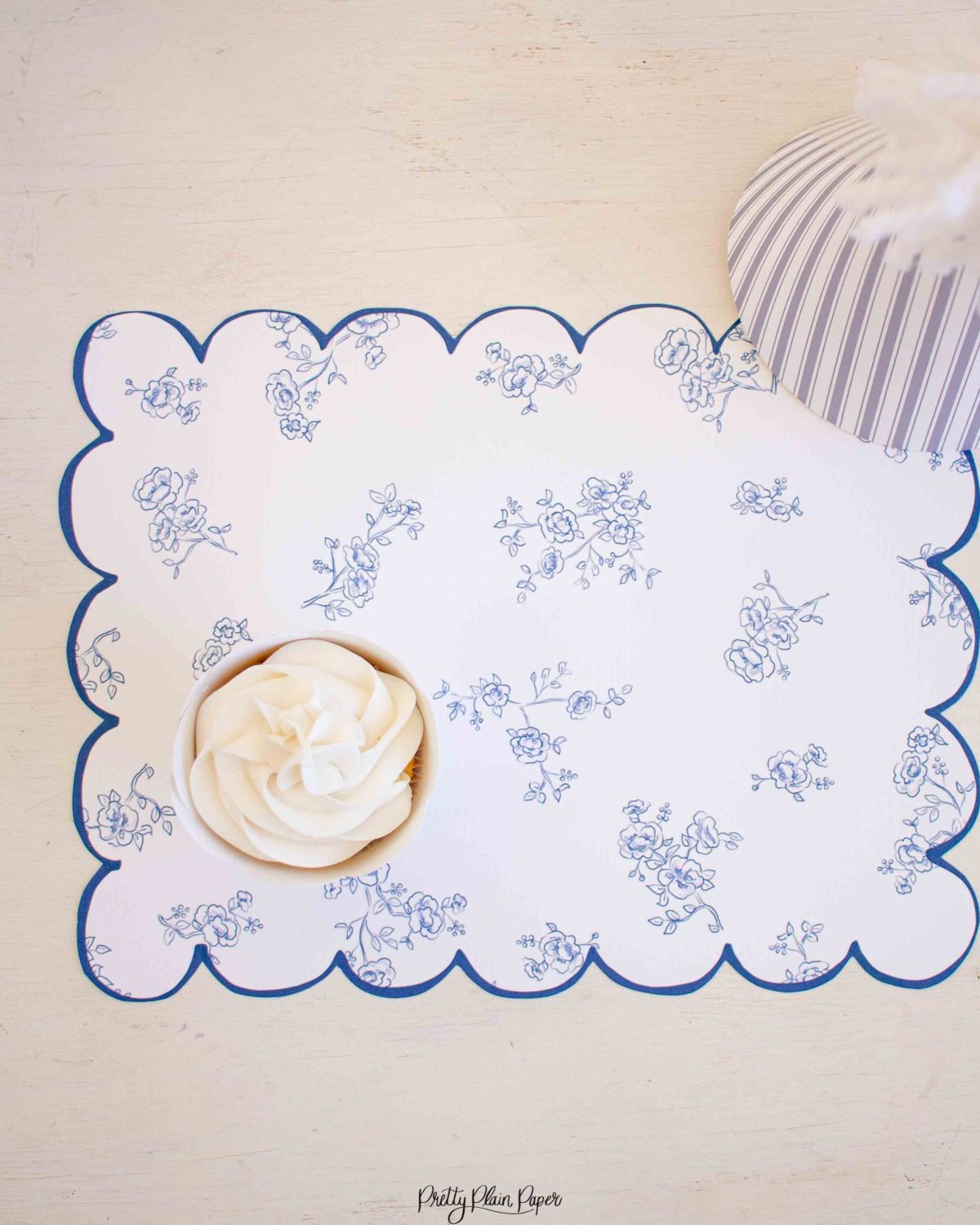 Watercolor Pancakes & Pajamas Birthday Party Blue Floral Placemats & Blue Stripe Placemats by Pretty Plain Paper for a Pancakes and Pajamas Party