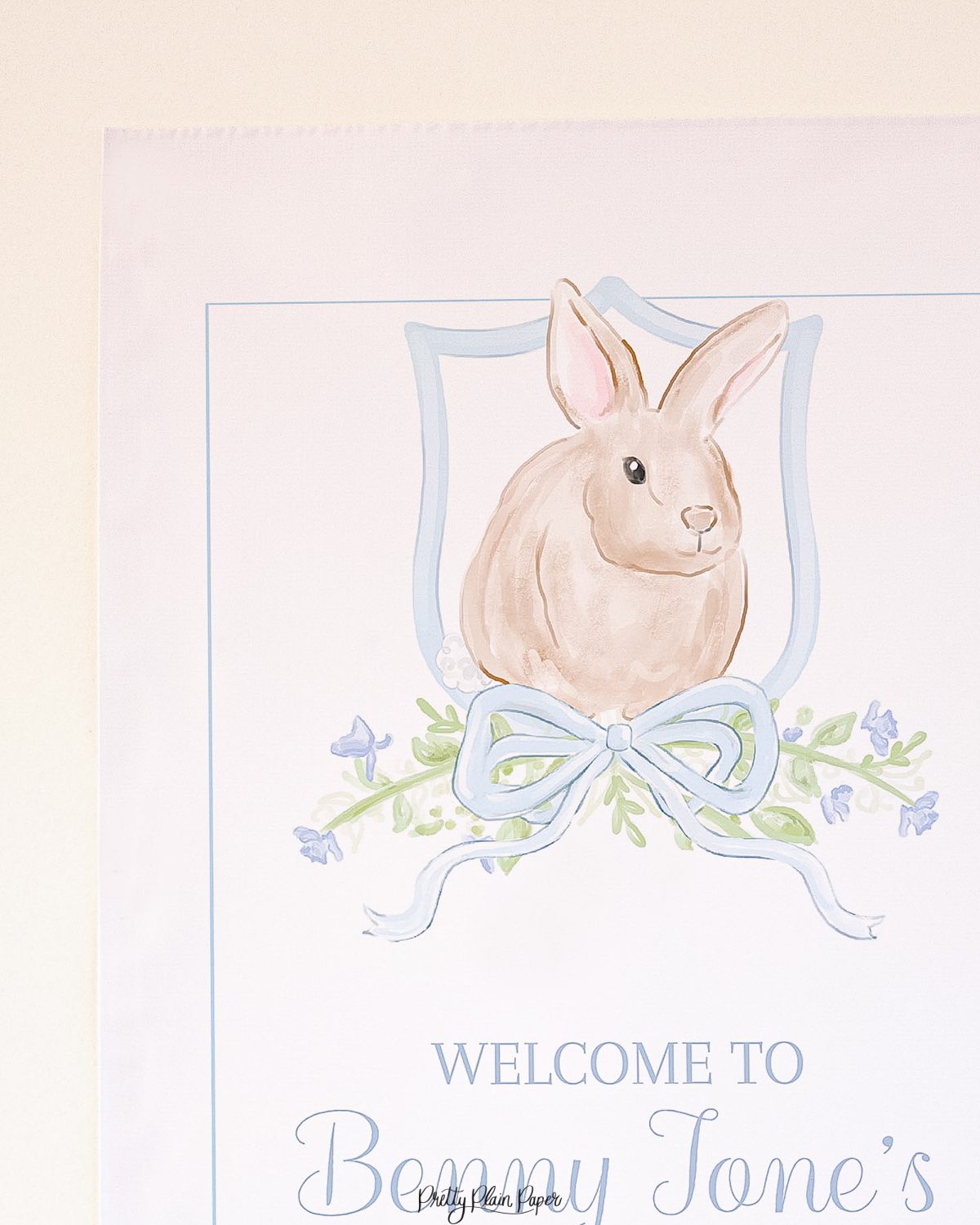 Watercolor Blue Bunny Birthday Party Welcome Sign by Pretty Plain Paper for a Some Bunny is One Birthday Party or a Bunny Birthday Theme
