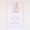 Watercolor Blue Bunny Birthday Party Welcome Sign by Pretty Plain Paper for a Some Bunny is One Birthday Party or a Bunny Birthday Theme