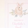 Watercolor Pink Bunny Birthday Party Welcome Sign by Pretty Plain Paper for a Some Bunny is One Birthday Party or a Bunny Birthday Theme