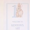 Watercolor Blue Bunny Birthday Party Welcome Sign by Pretty Plain Paper for a Some Bunny is One Birthday Party or a Bunny Birthday Theme