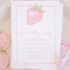 Pink Strawberry Birthday Invitation for a Watercolor Berry First Birthday Invitation, a Watercolor Berry Sweet Birthday Invitation, or a Watercolor Pink Strawberry Party, Watercolor Strawberry, Pink Gingham, and Florals & other Birthday Party Decor Printables by Pretty Plain Paper, Strawberry Theme Birthday Party Decor