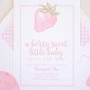 Pink Strawberry Baby Shower Invitation for a Watercolor Berry Sweet Little Baby Shower Invitation, or a Watercolor Strawberry Baby Shower Invitation or a Watercolor Pink Strawberry Party, Watercolor Strawberry, Pink Gingham, and Florals & other Birthday Party Decor Printables by Pretty Plain Paper, Strawberry Theme Birthday Party Decor