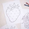 Pink Strawberry Coloring Pages, Strawberry Coloring Sheets Party Printable Download with Watercolor Strawberry and Floral & other Party Decor Printables by Pretty Plain Paper, Strawberry Theme Birthday Party Decor