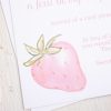 Pink Strawberry Party Invitation Insert or Enclosure Card with Watercolor Strawberry, Pink Gingham, and Florals & other Birthday Party Decor Printables by Pretty Plain Paper, Strawberry Theme Birthday Party Decor