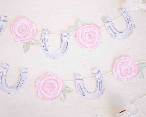 Pink Rose and Horseshoe Banner for a Kentucky Derby Birthday Party by Pretty Plain Paper