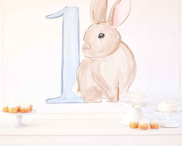 Watercolor Blue Bunny Birthday Party Backdrop by Pretty Plain Paper for a Some Bunny is One Birthday Party or a Bunny Birthday Theme