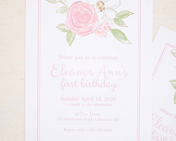 Pink Floral Invitation by Pretty Plain Paper for a Garden Party or Floral Birthday Party