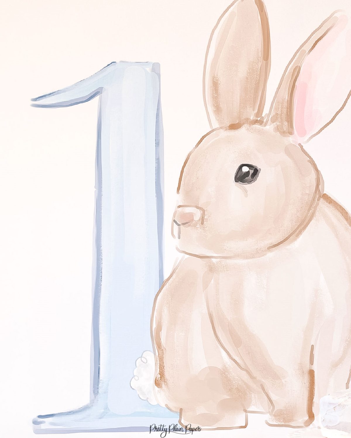Watercolor Blue Bunny Birthday Party Backdrop by Pretty Plain Paper for a Some Bunny is One Birthday Party or a Bunny Birthday Theme