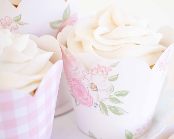 Pink Floral and Pink Gingham Cupcake Wrappers by Pretty Plain Paper