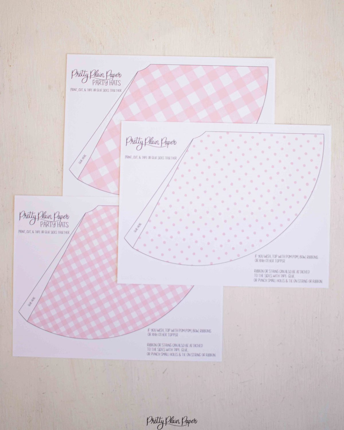 Pink Gingham and Pink Pattern Dot Party Hats by Pretty Plain Paper