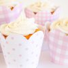 Pink Gingham and Pink Pattern Dot Cupcake Wrappers by Pretty Plain Paper
