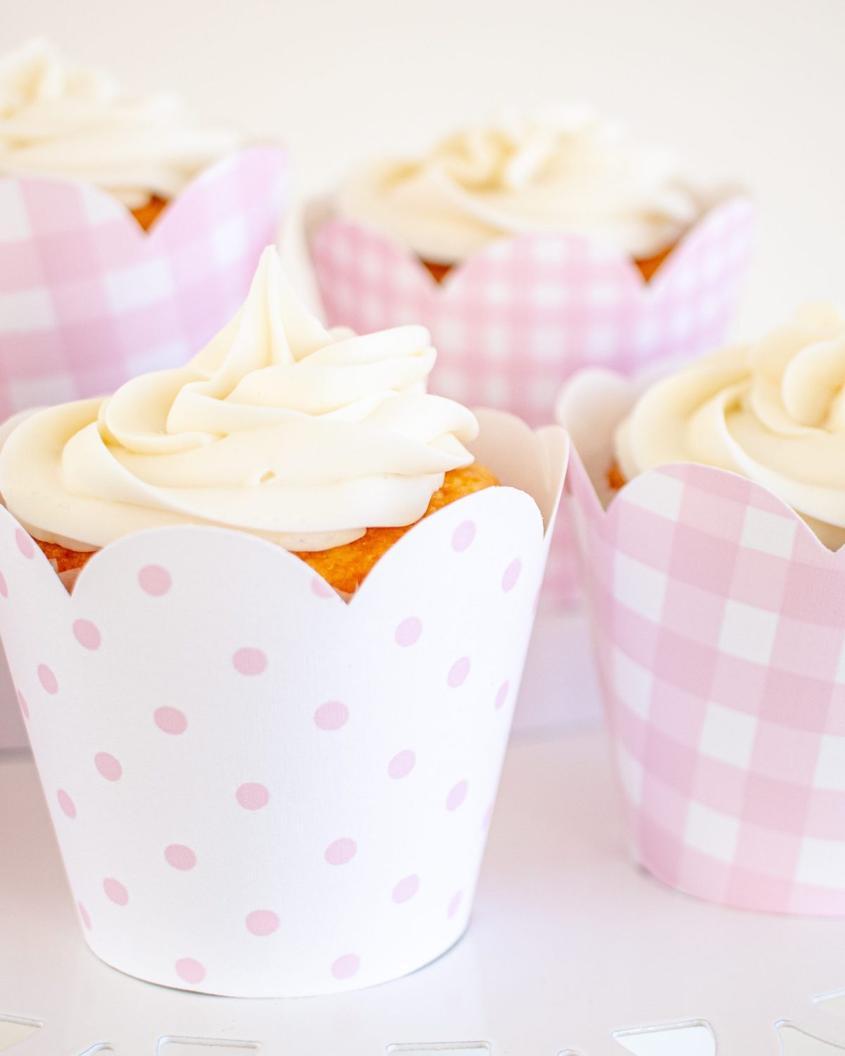 Pink Gingham and Pink Pattern Dot Cupcake Wrappers by Pretty Plain Paper