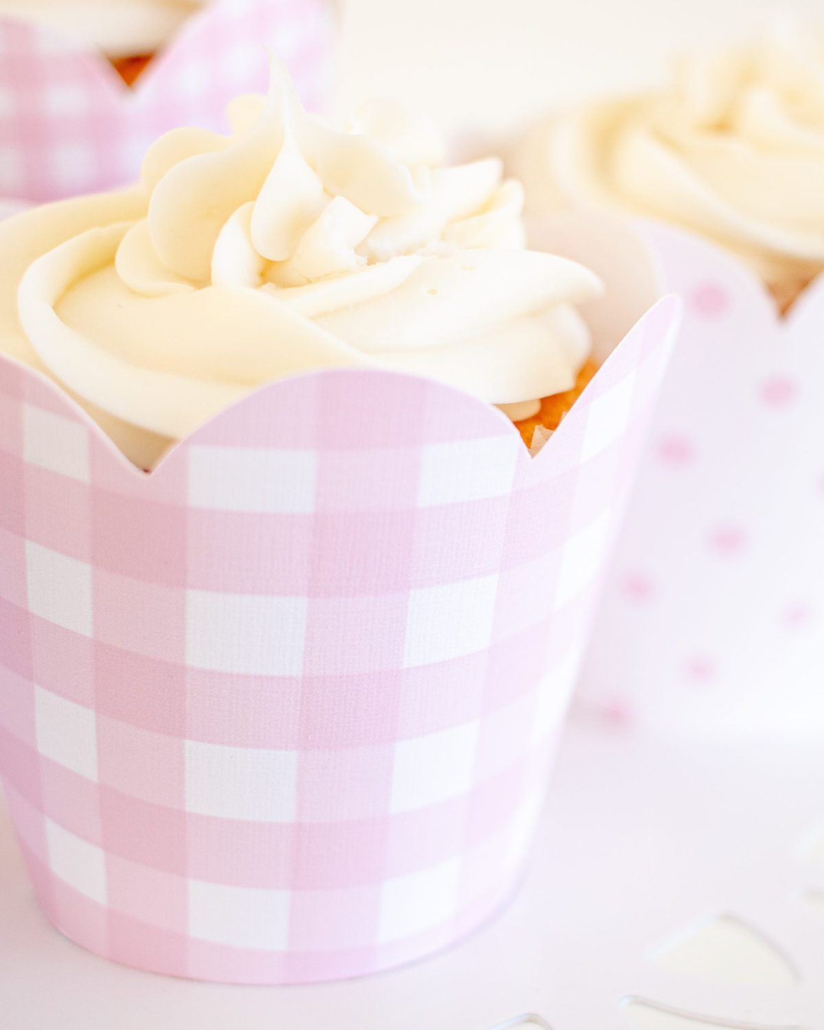 Pink Gingham and Pink Pattern Dot Cupcake Wrappers by Pretty Plain Paper