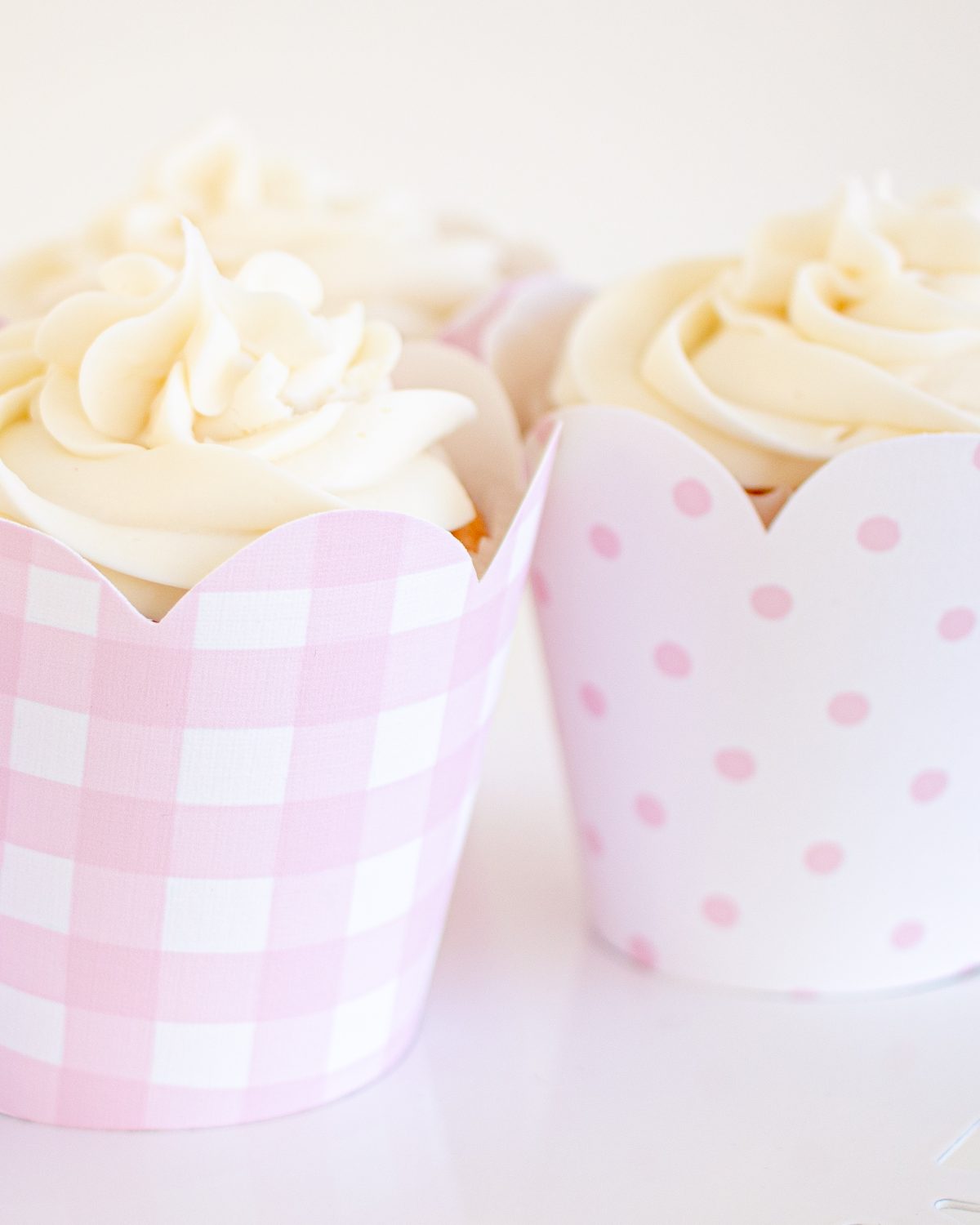 Pink Gingham and Pink Pattern Dot Cupcake Wrappers by Pretty Plain Paper