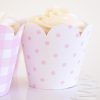 Pink Gingham and Pink Pattern Dot Cupcake Wrappers by Pretty Plain Paper