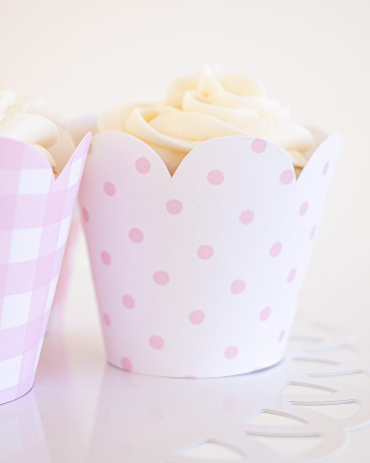 Pink Gingham and Pink Pattern Dot Cupcake Wrappers by Pretty Plain Paper