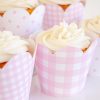 Pink Gingham and Pink Pattern Dot Cupcake Wrappers by Pretty Plain Paper