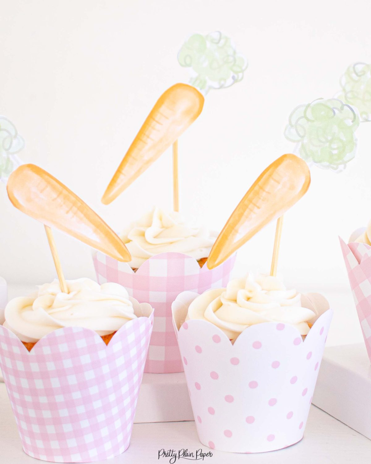 Watercolor Carrot Cupcake Toppers for a Bunny Birthday Party