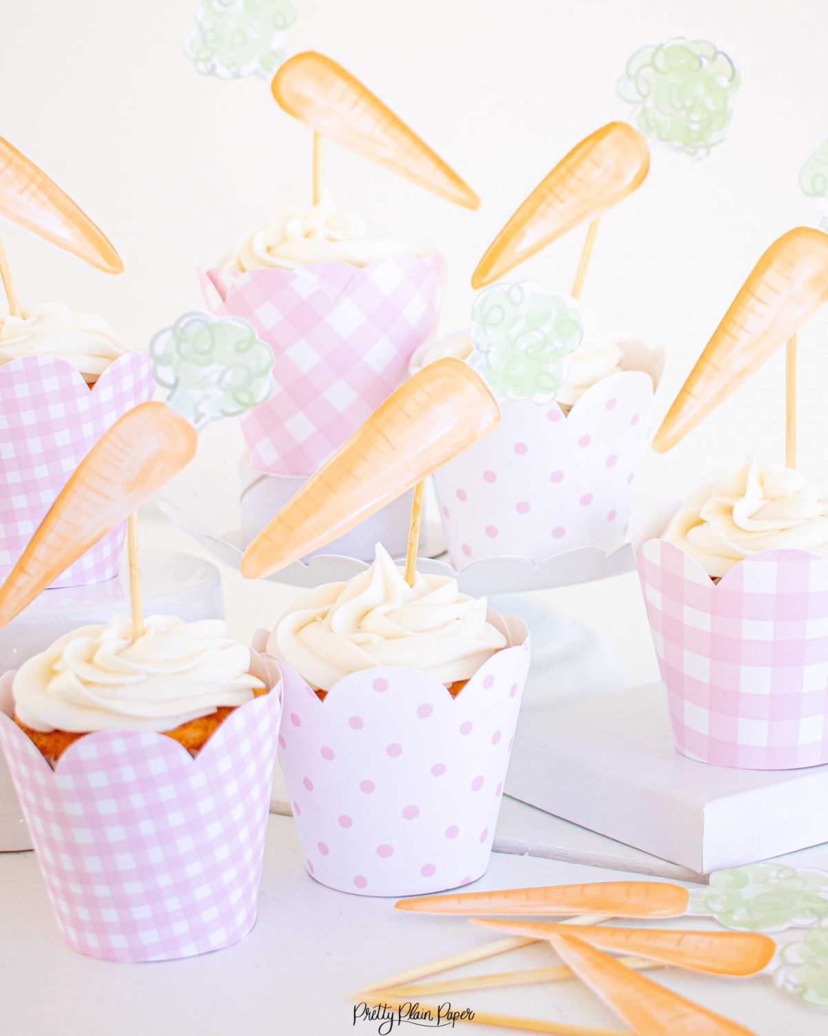 Watercolor Carrot Cupcake Toppers for a Bunny Birthday Party