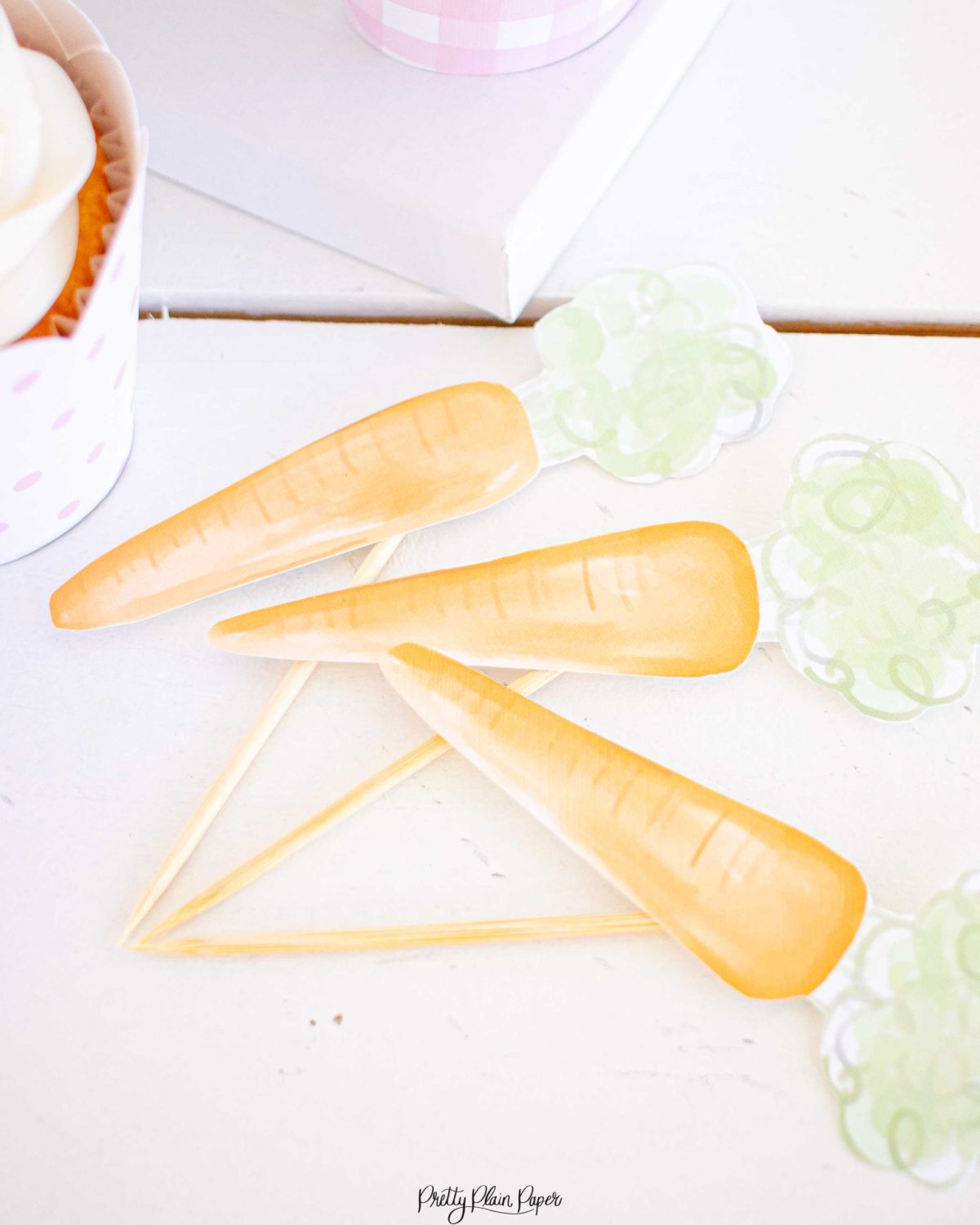 Watercolor Carrot Cupcake Toppers for a Bunny Birthday Party