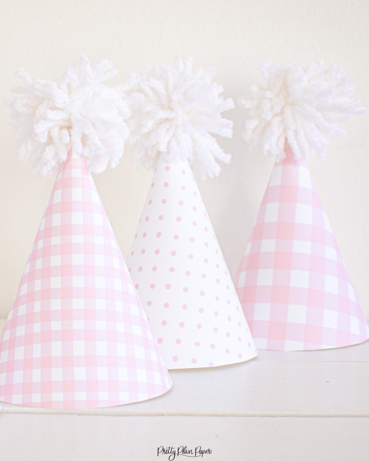 Pink Gingham and Pink Pattern Dot Party Hats by Pretty Plain Paper