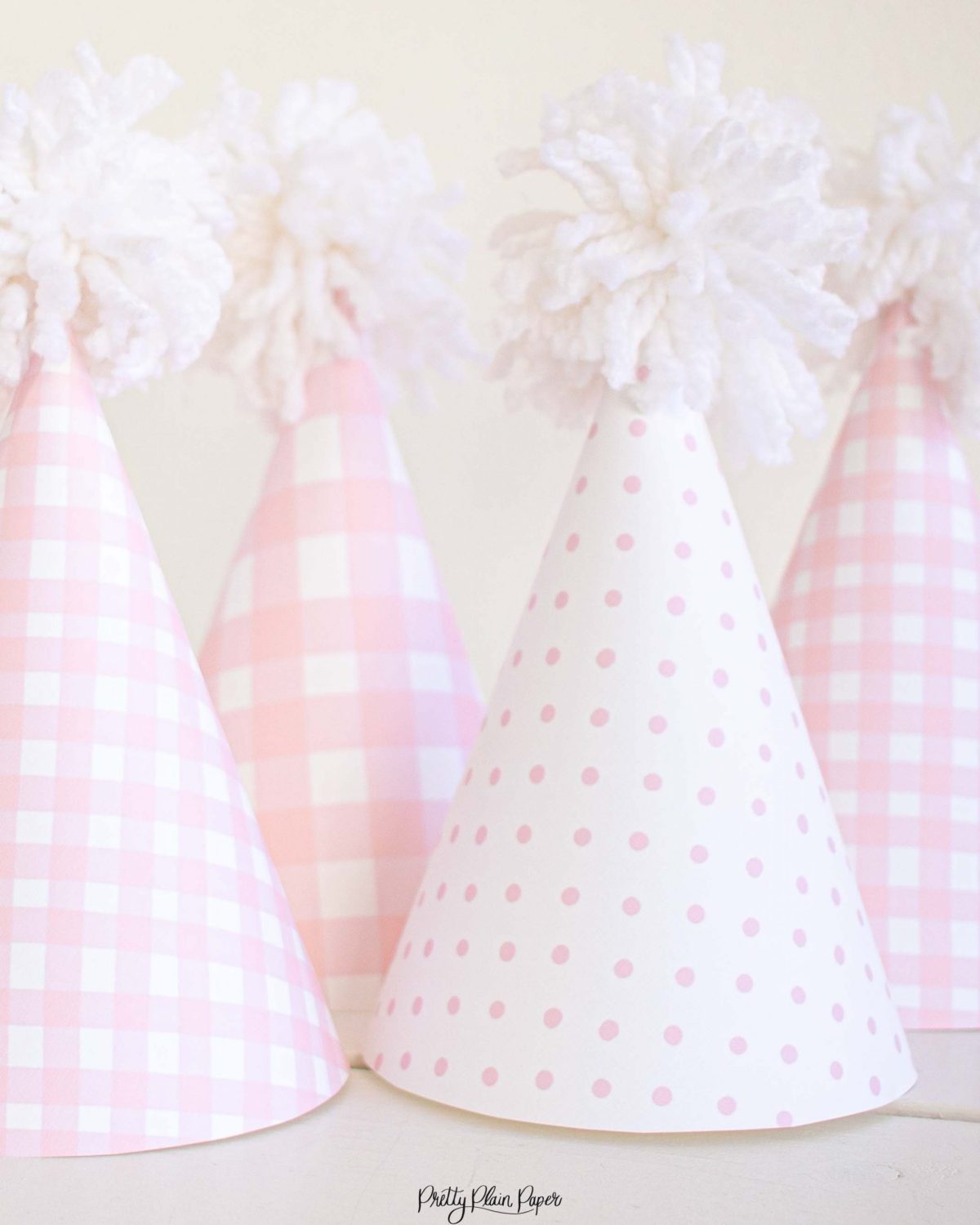 Pink Gingham and Pink Pattern Dot Party Hats by Pretty Plain Paper