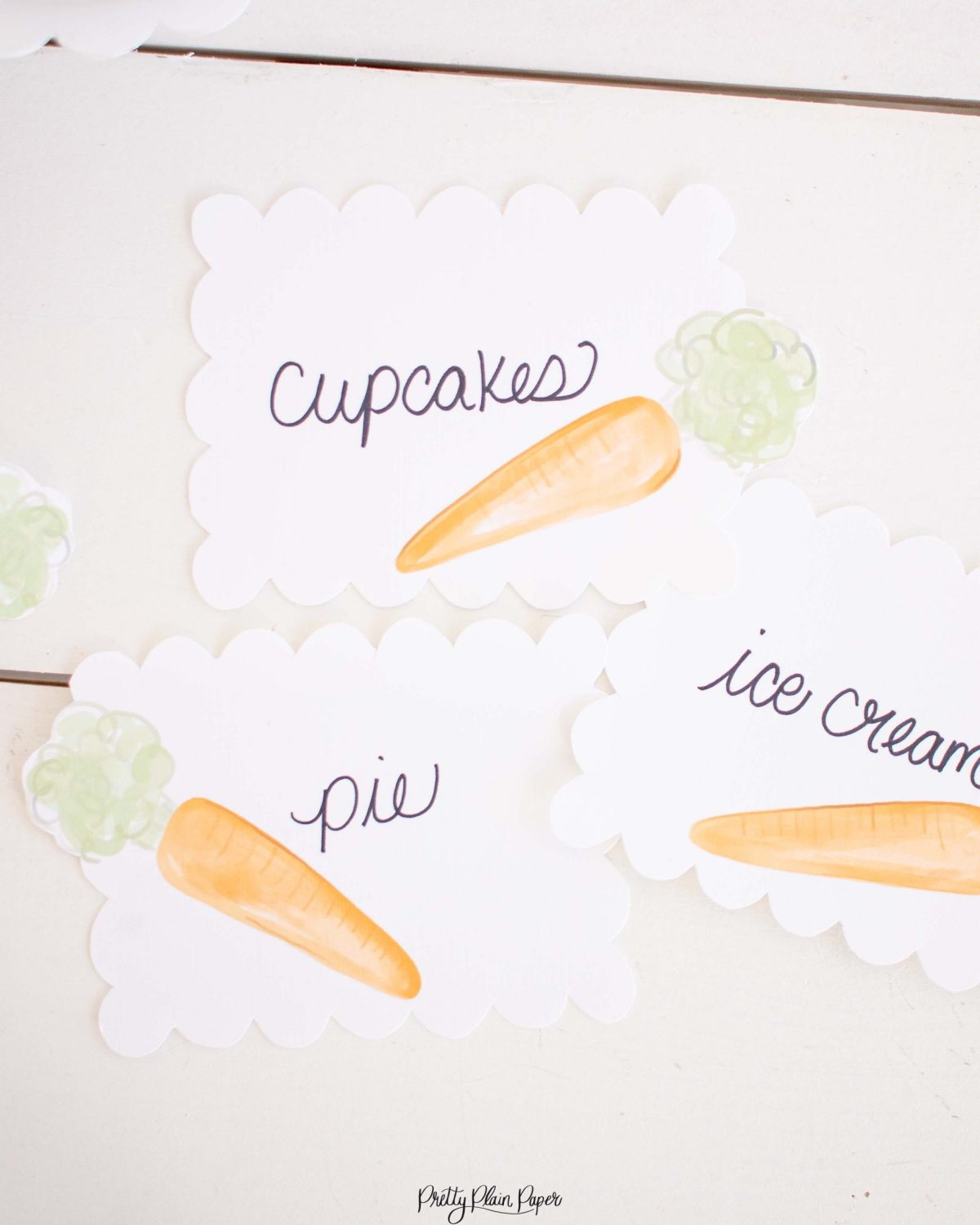 Carrot Food and Beverage Labels for a Bunny Theme Birthday Party by Pretty Plain Paper