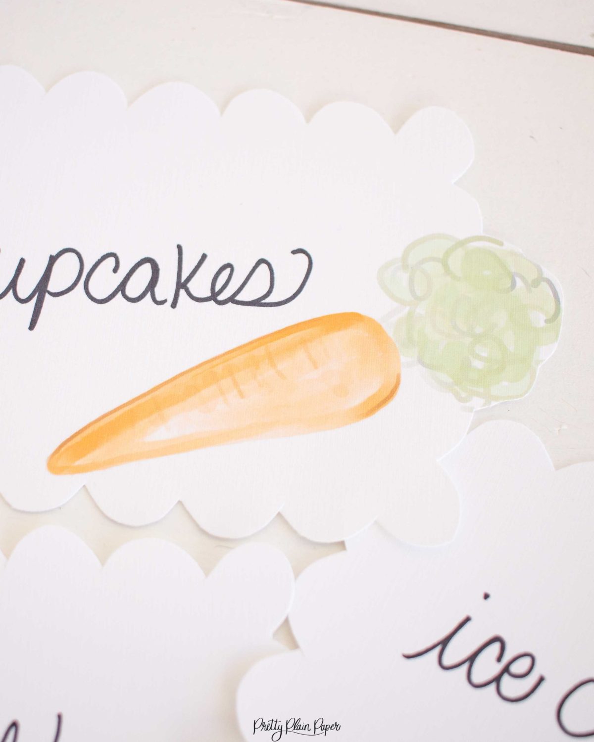 Carrot Food and Beverage Labels for a Bunny Theme Birthday Party by Pretty Plain Paper