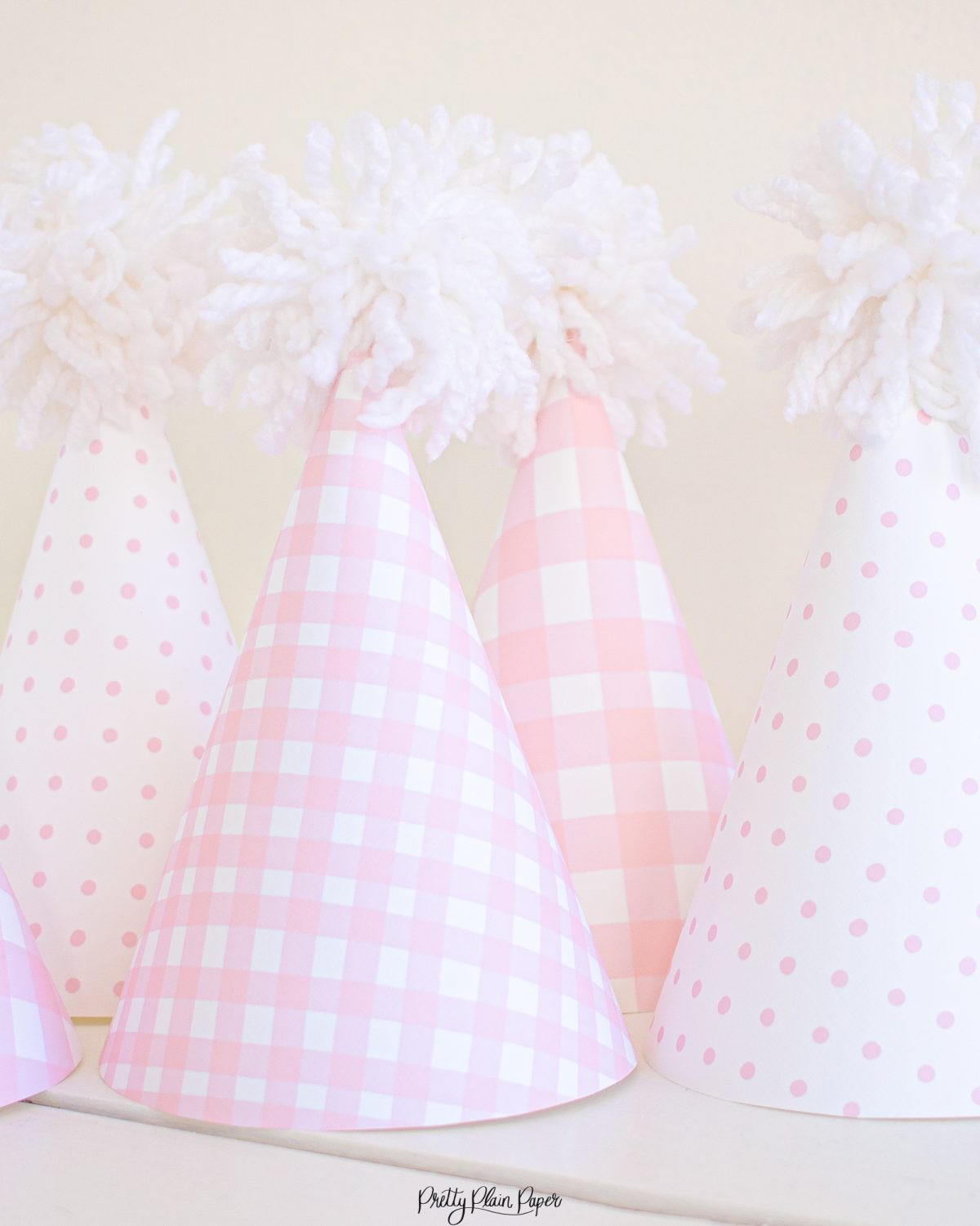 Pink Gingham and Pink Pattern Dot Party Hats by Pretty Plain Paper