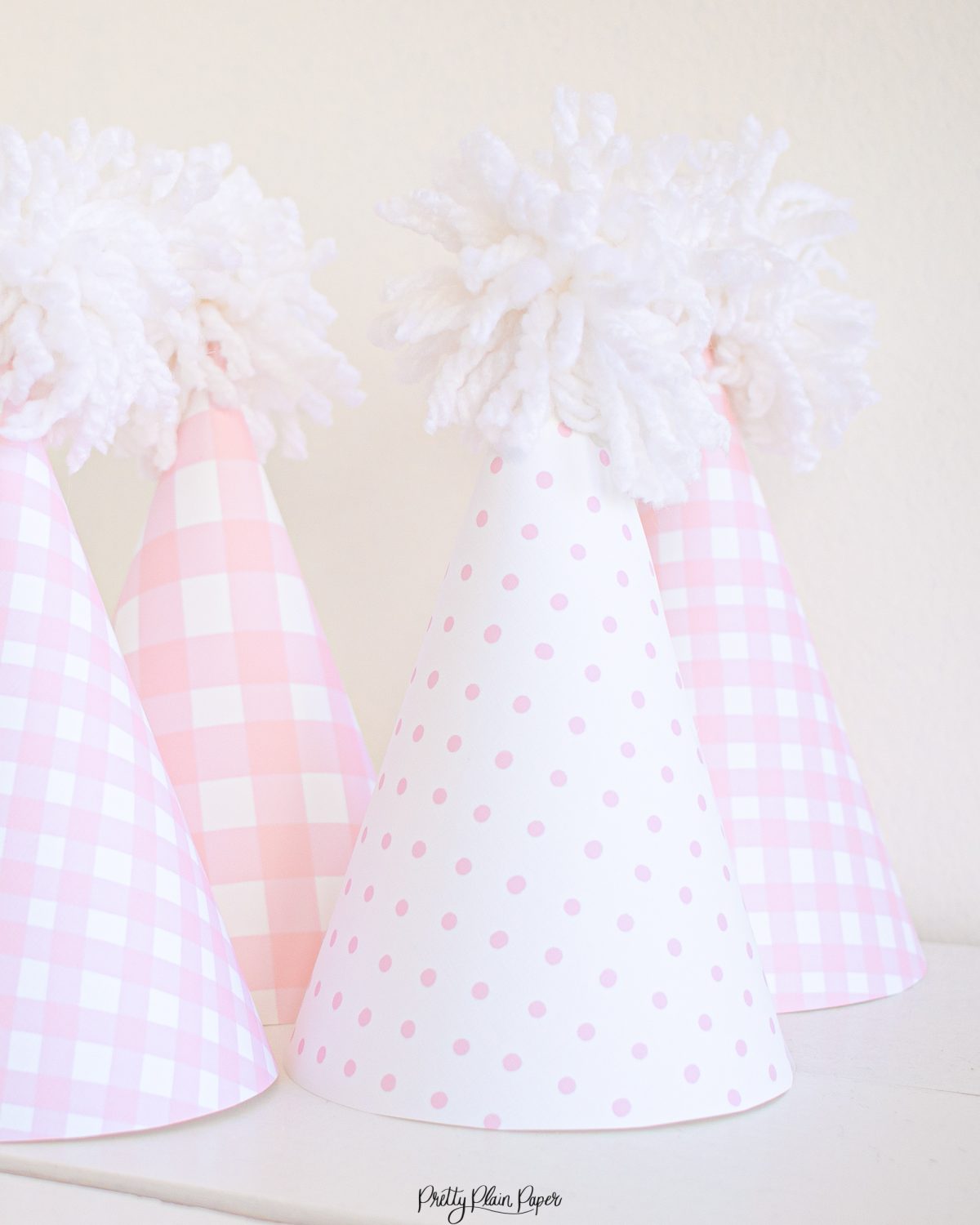 Pink Gingham and Pink Pattern Dot Party Hats by Pretty Plain Paper