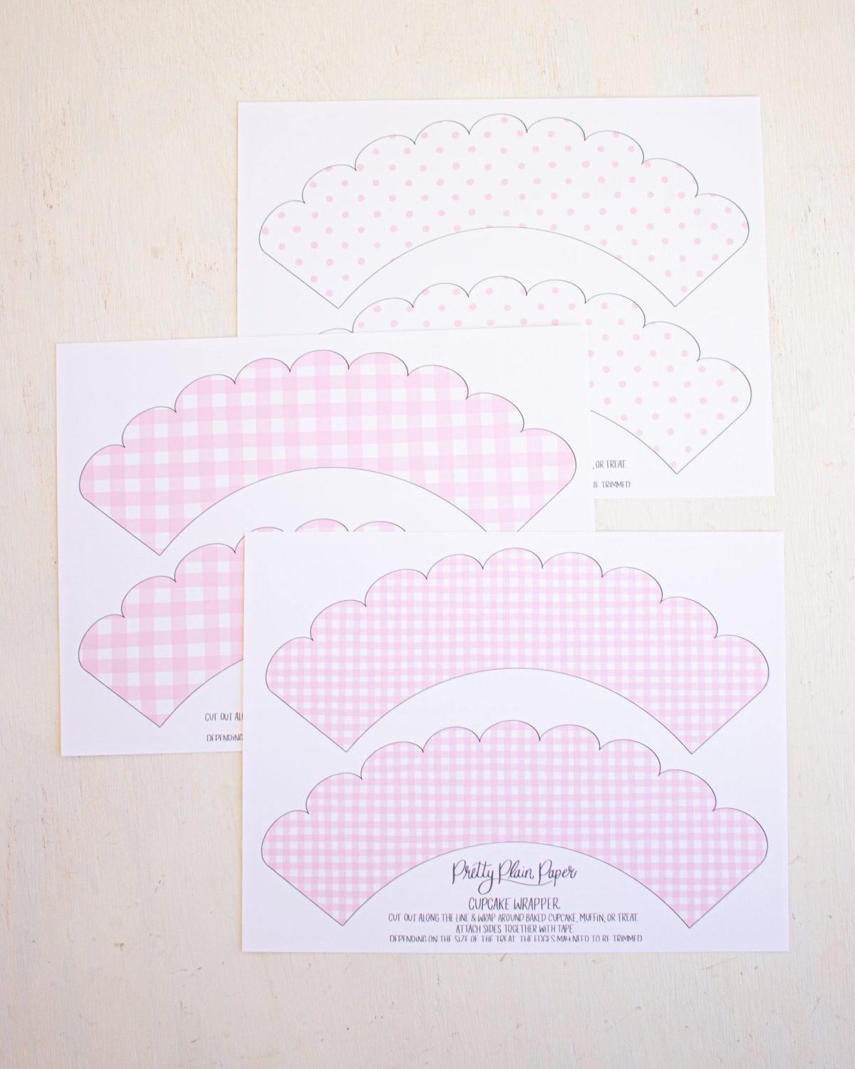 Pink Gingham and Pink Pattern Dot Cupcake Wrappers by Pretty Plain Paper
