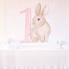 Watercolor Pink Floral Bunny Birthday Party Backdrop by Pretty Plain Paper for a Some Bunny is One Birthday Party or a Bunny Birthday Theme