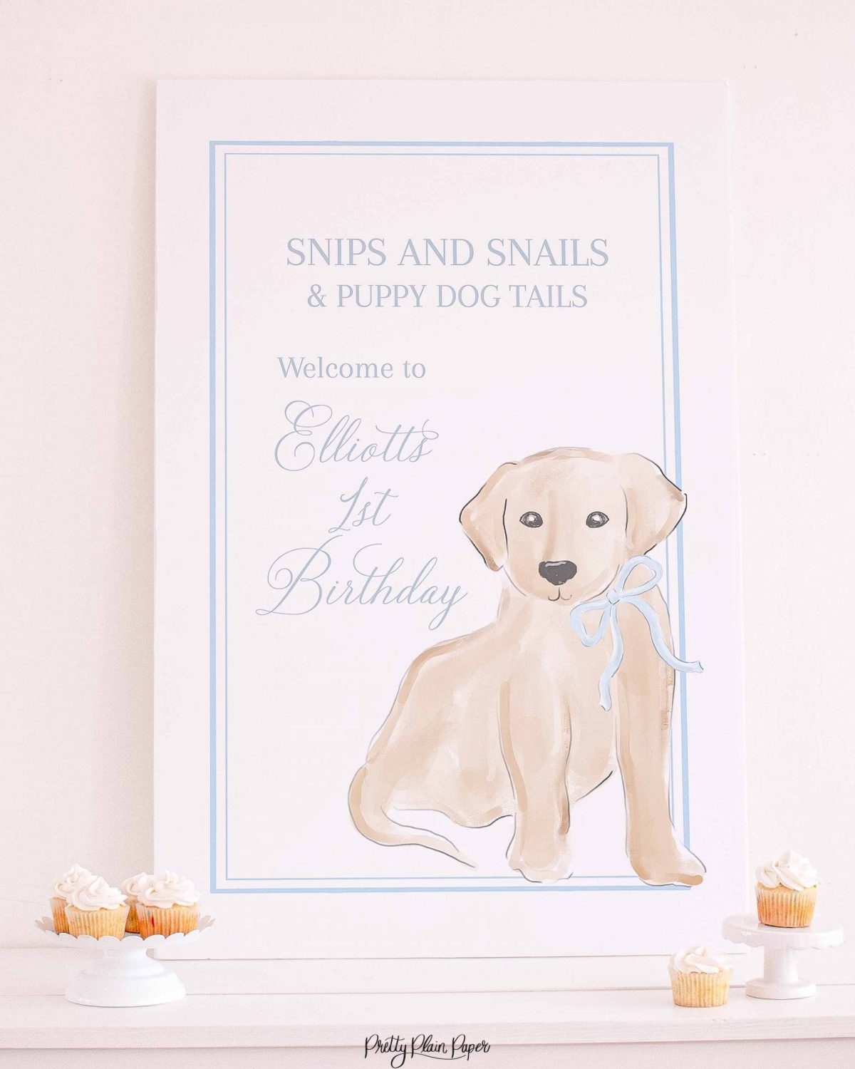 Snips and Snails Welcome Sign for a Snips and Snails and Puppy Dog Tails Puppy Dog Birthday by Pretty Plain Paper