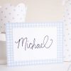 Blue Gingham and Dot Pattern Place Cards or Food and Beverage Labels for a Blue Gingham Birthday by Pretty Plain Paper