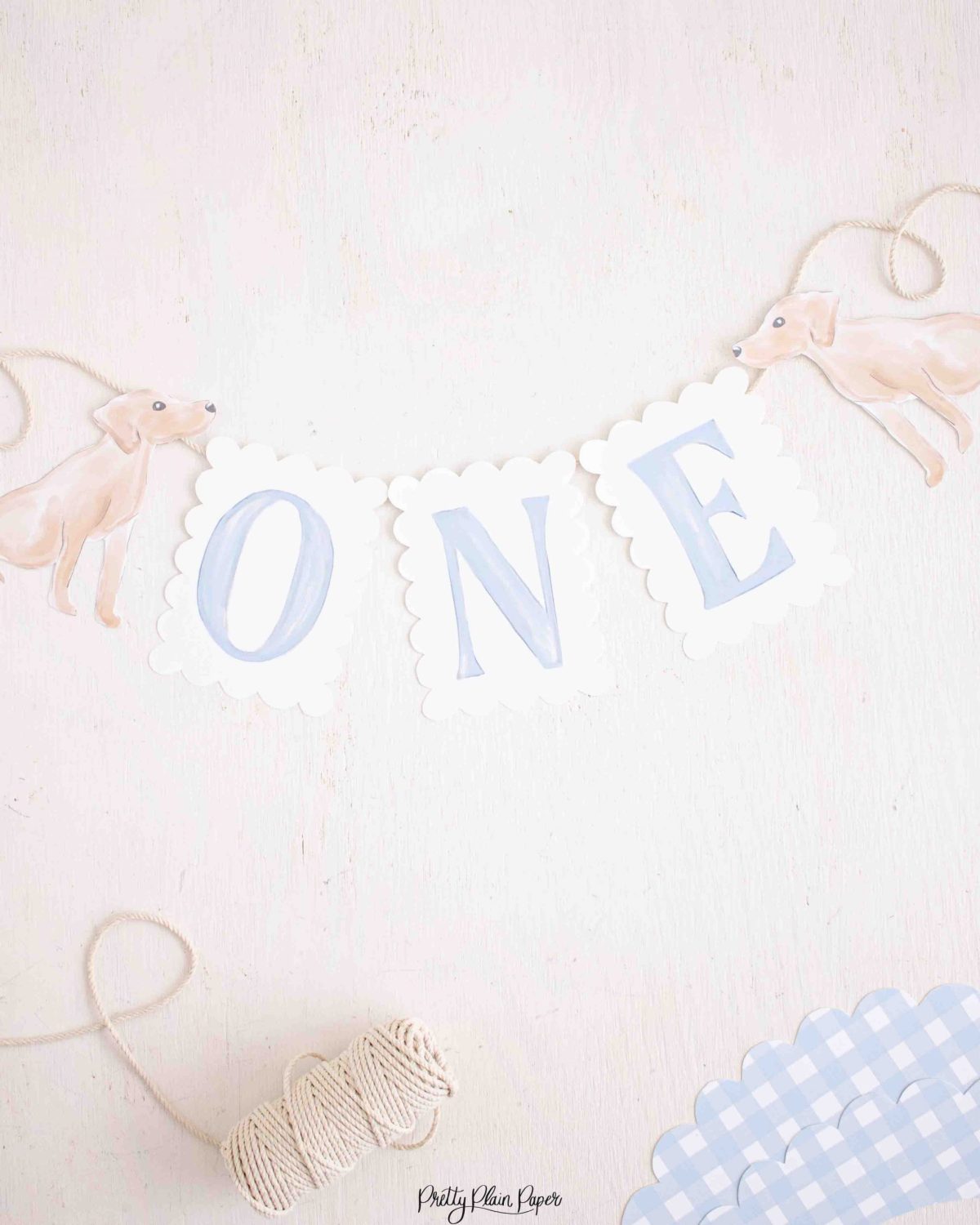 Watercolor Blue ONE Highchair Banner by Pretty Plain Paper
