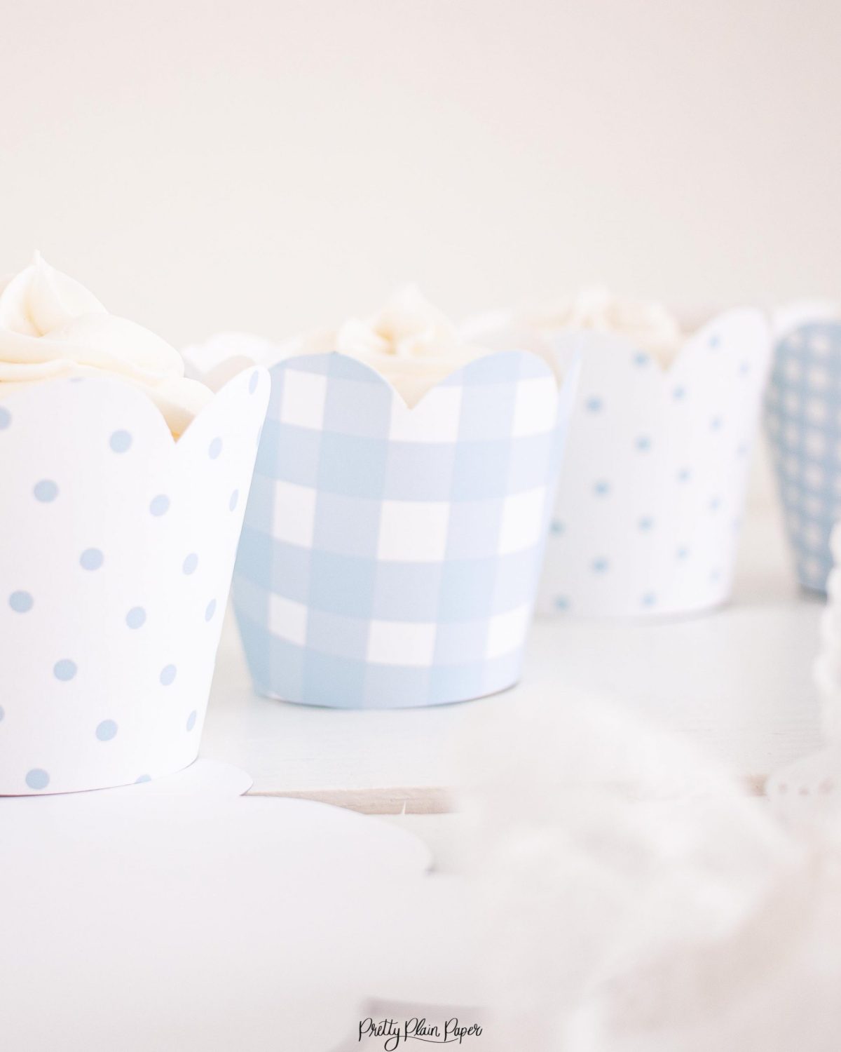 Blue Gingham and Polka Dot Cupcake Wrappers by Pretty Plain Paper