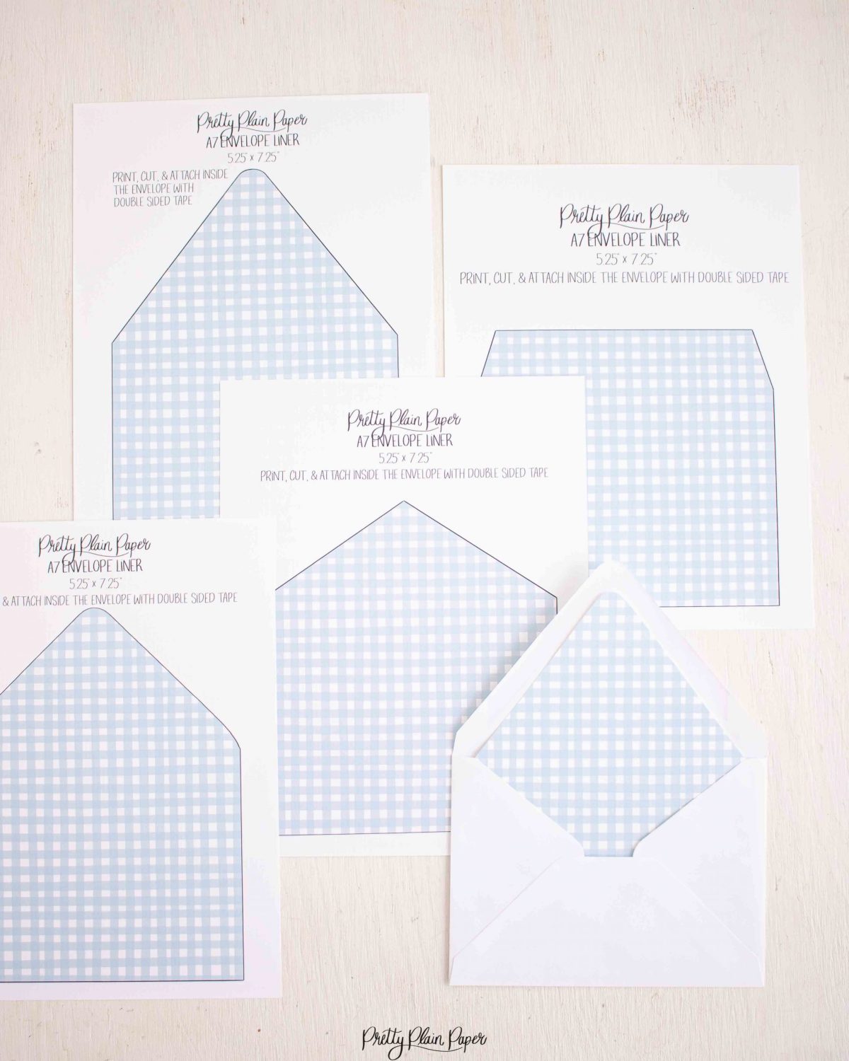 Blue Gingham Envelope Liner by Pretty Plain Paper