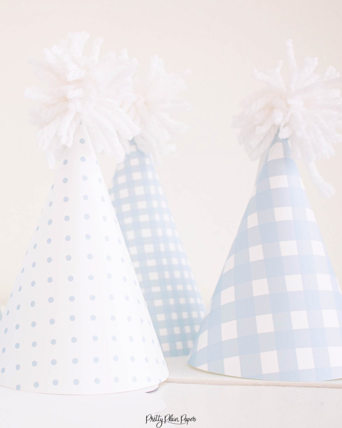Blue Gingham Pattern Party Hats & Blue Polka Dots Party Hats by Pretty Plain Paper