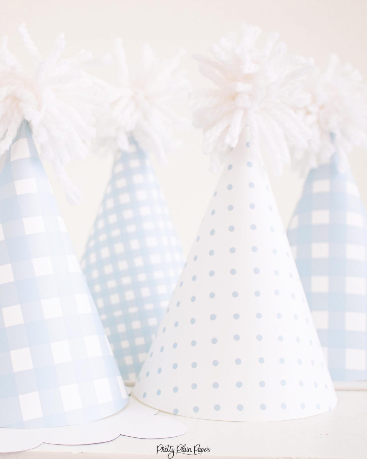 Blue Gingham Pattern Party Hats & Blue Polka Dots Party Hats by Pretty Plain Paper