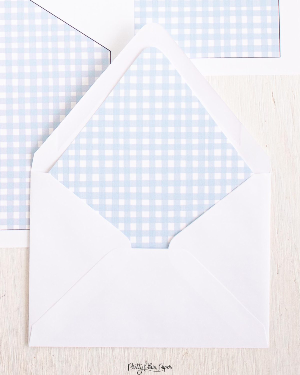 Blue Gingham Envelope Liner by Pretty Plain Paper