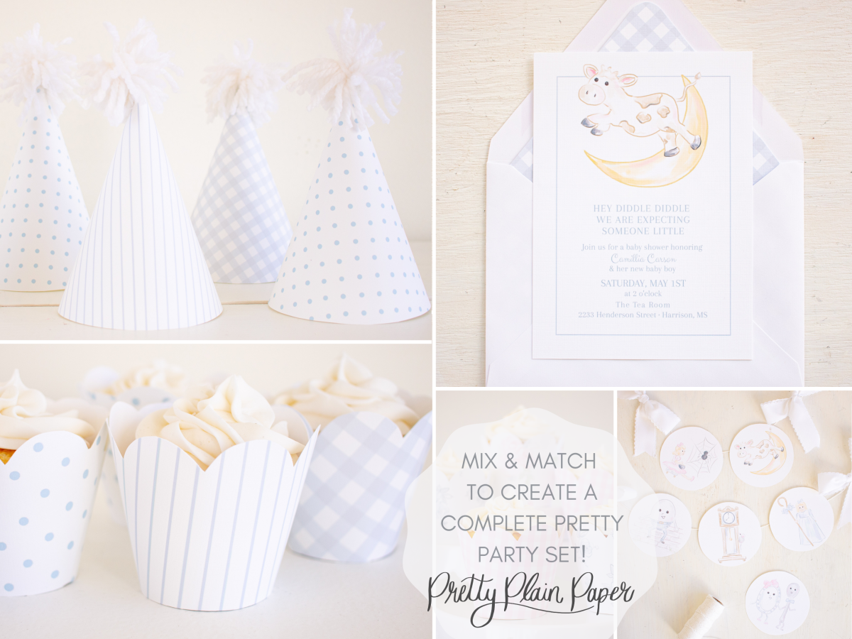 Cow Jumped Over the Moon Watercolor Nursery Rhyme Birthday Party Set by Pretty Plain Paper