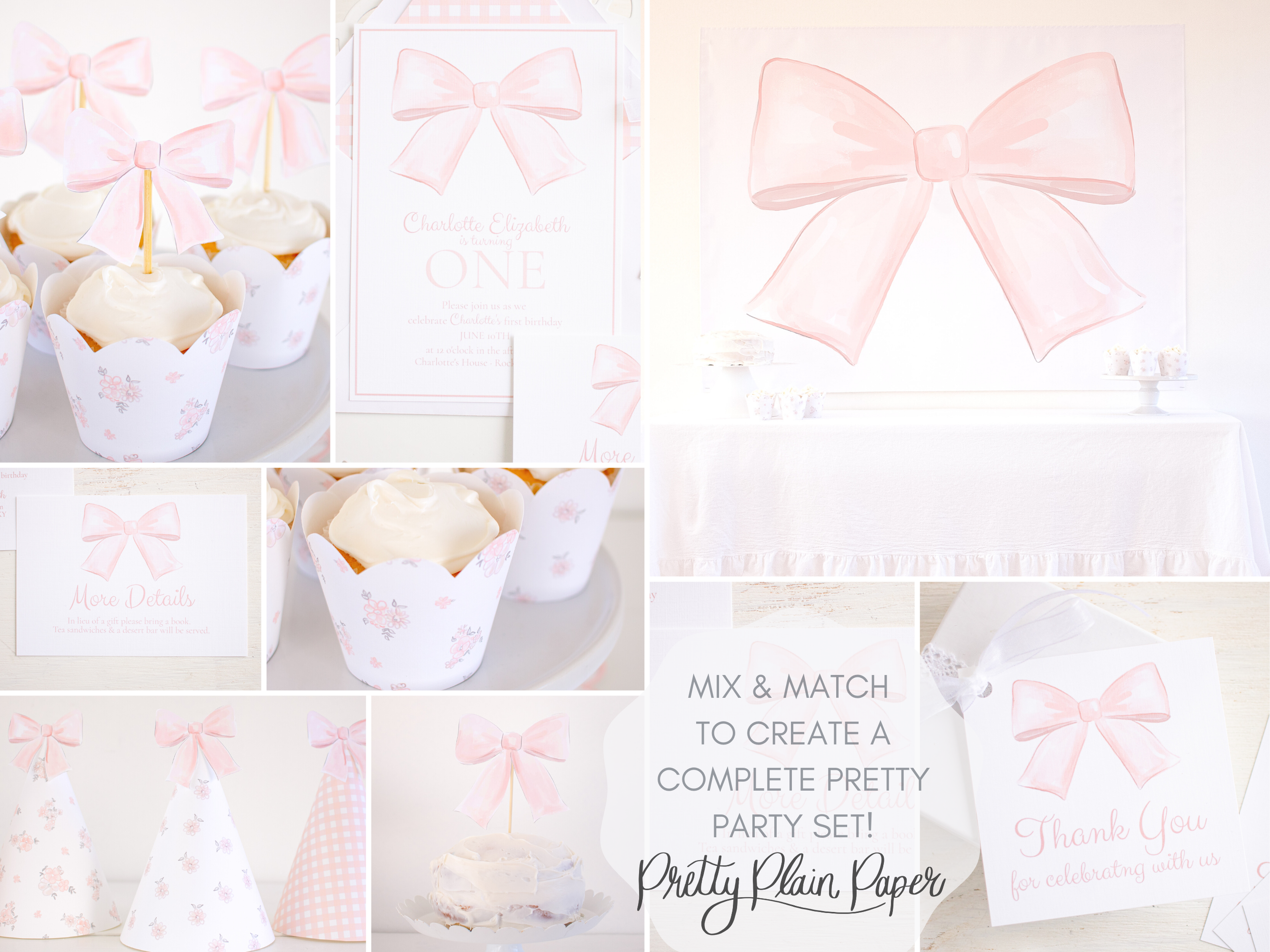 Pink Bow Baby Shower Invitation - Pretty Plain Paper