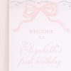 Watercolor Pink Bow Birthday Party, Invitation and Backdrop and Matching Party Decor by Pretty Plain Paper